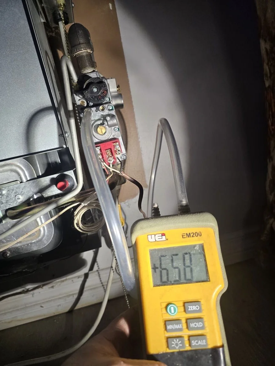 Gas appliance pressure verified with a manometer
