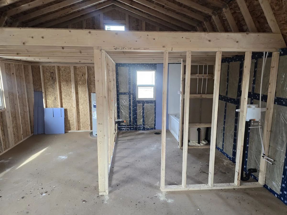 Interior framing and rough-in during a full renovation